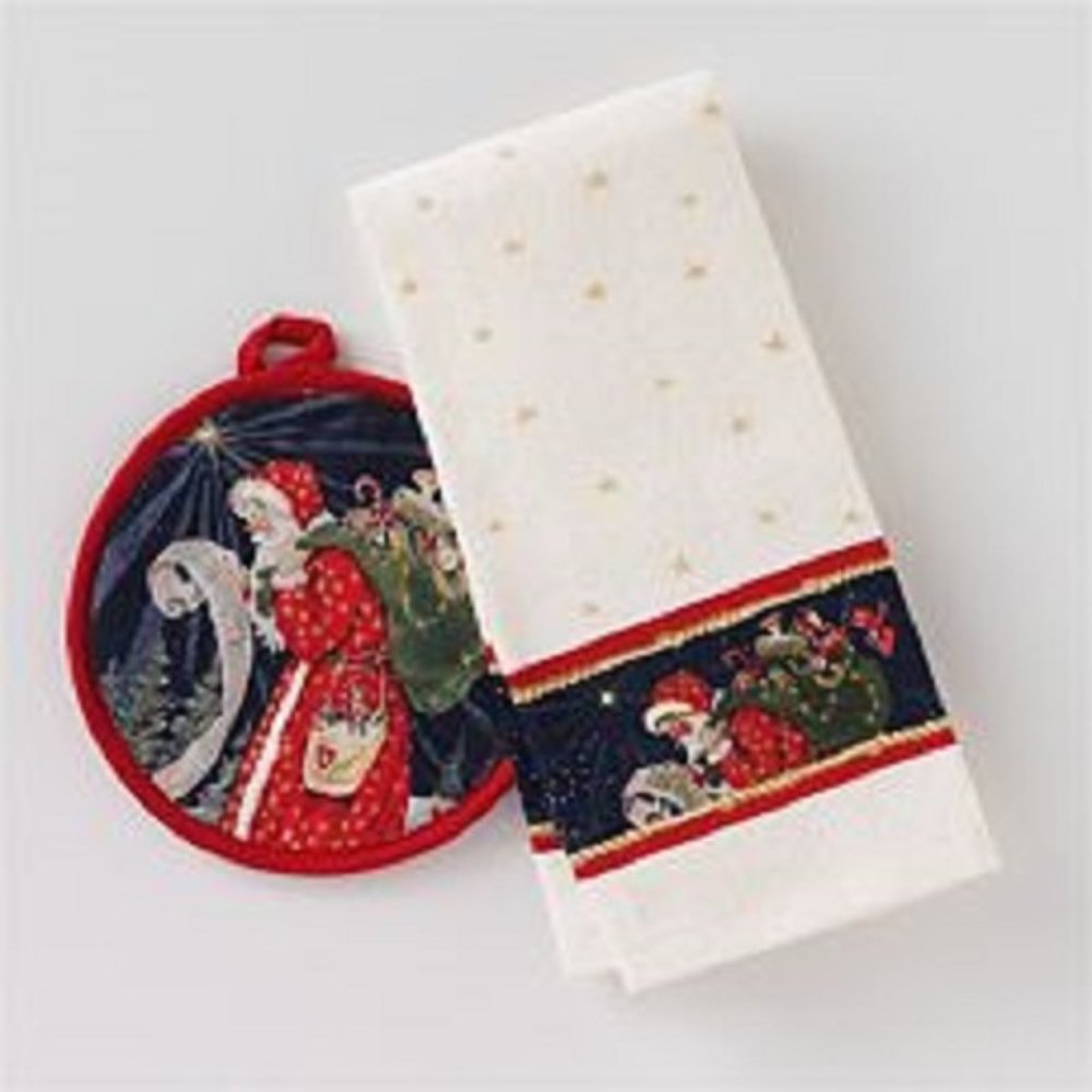 St. Nicholas Square 2-Piece Christmas Holiday Santa Kitchen Towel and Pot holder